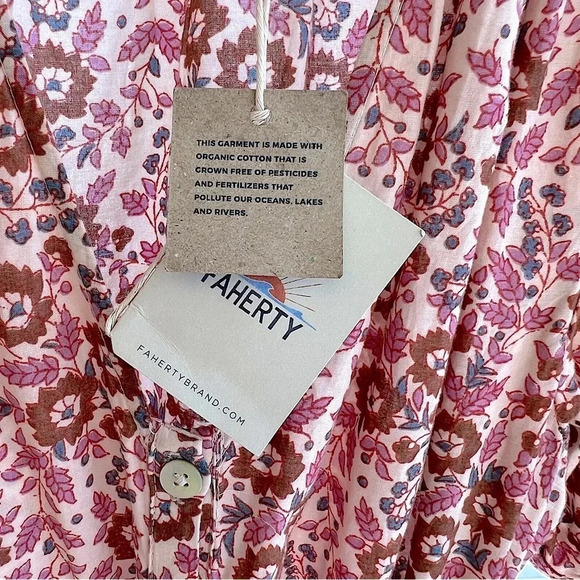 Faherty Orinda Earth Block Floral Print Tiered Maxi Dress Brown Pink Cream NWT - Picture 9 of 10